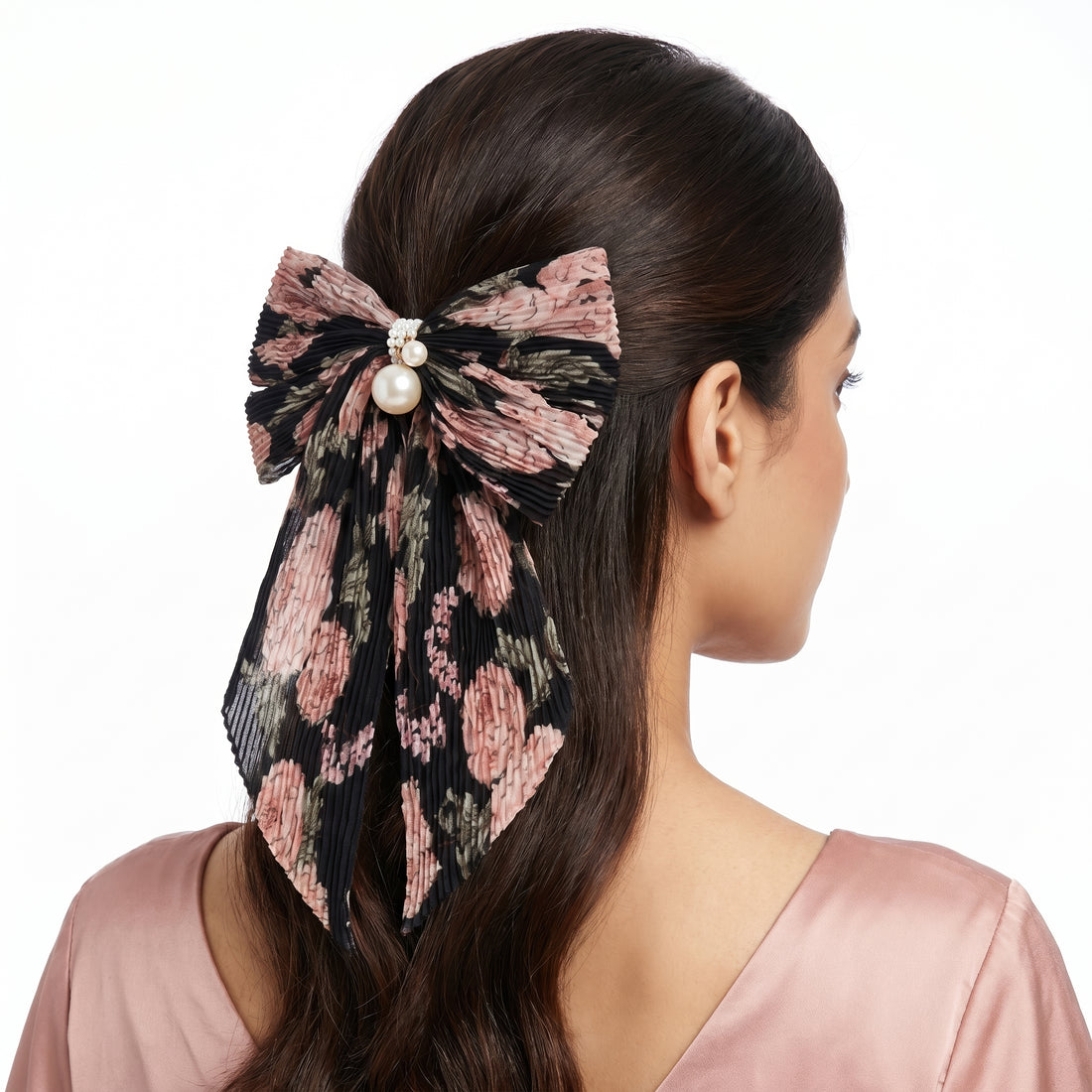 PRAO Hair Clip Anti-Tarnish Vintage Floral Pleated Bow