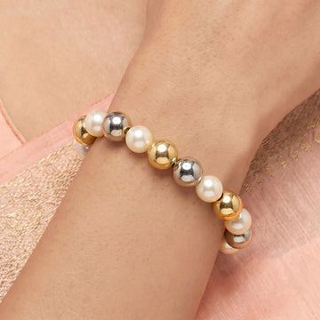 PRAO Bracelet Anti-Tarnish Dual-Tone Faux Pearl Stretch (Adjustable Size)