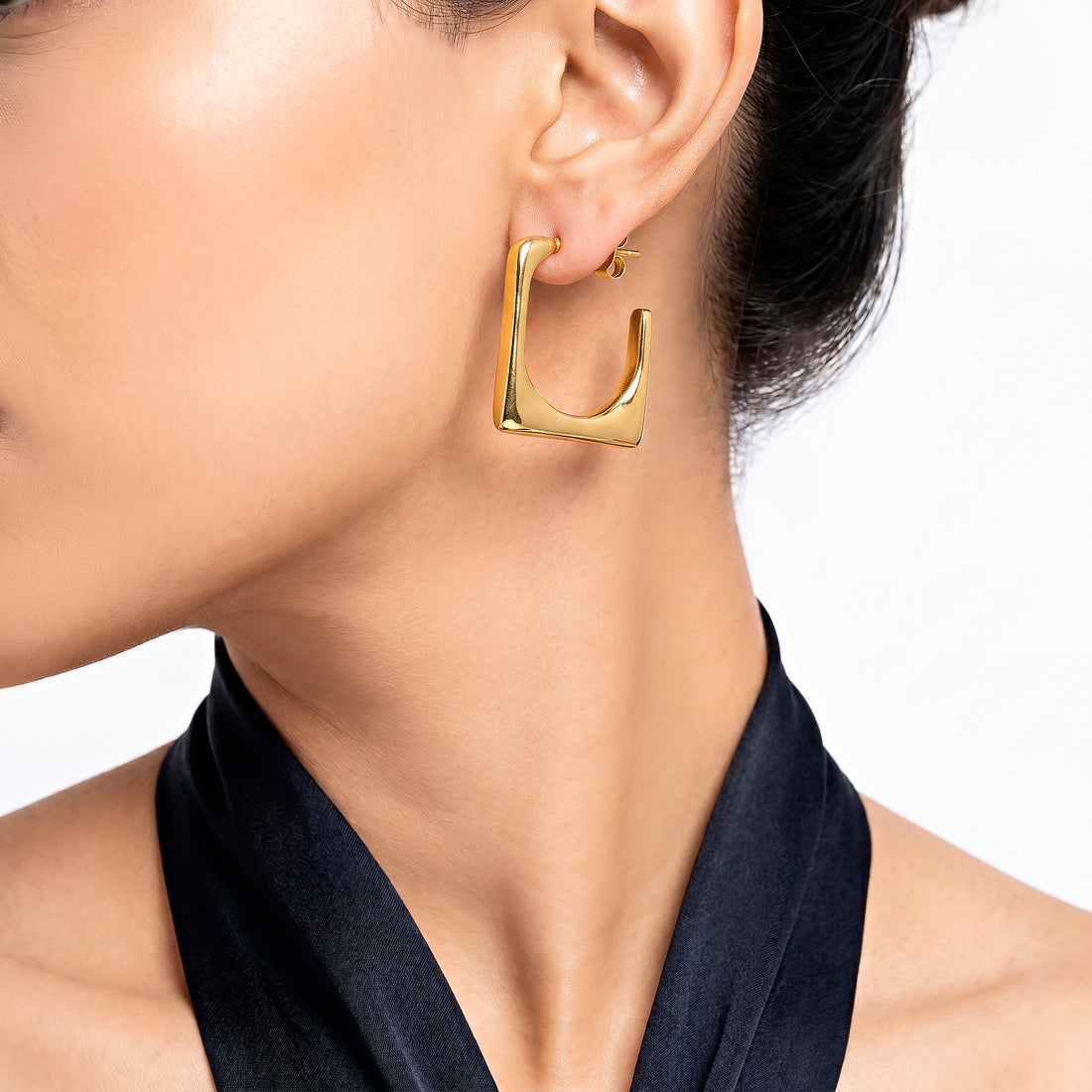 PRAO Earrings Anti-Tarnish Open Square Mini Hoops