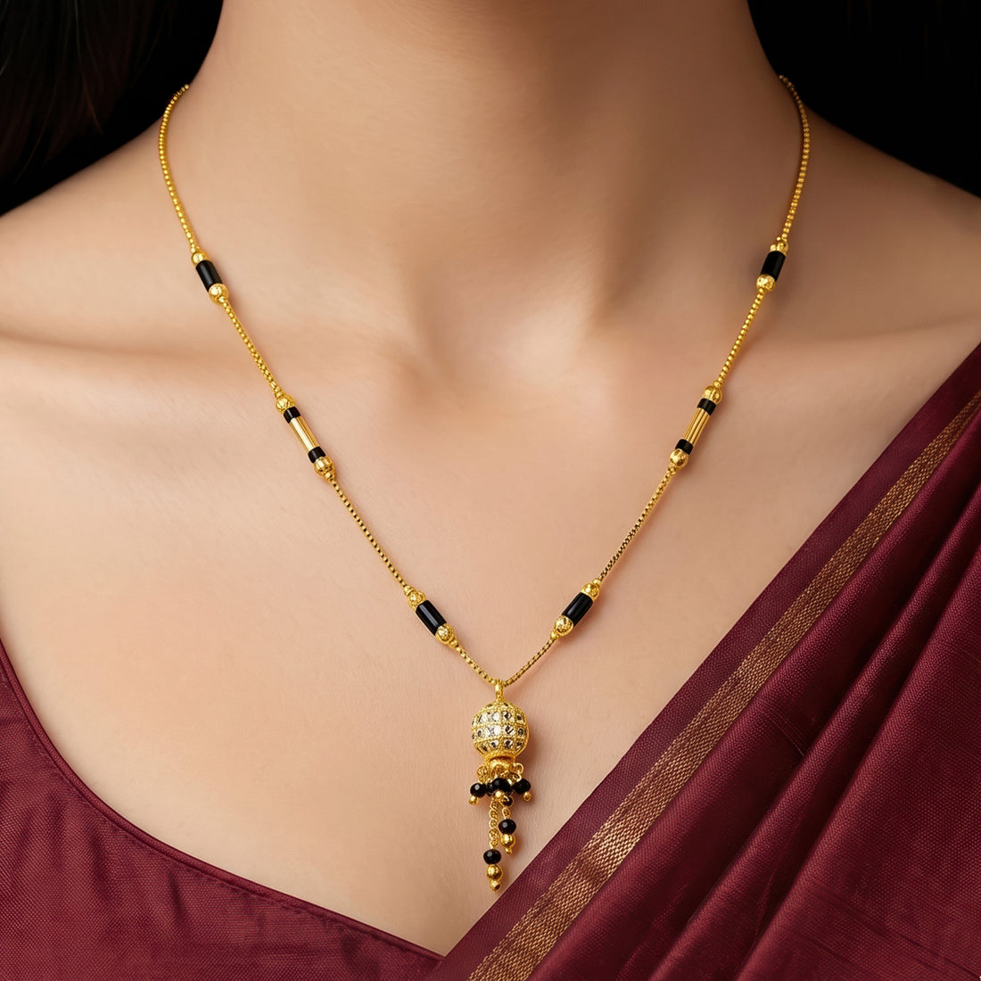 PRAO Necklace Anti-Tarnish Crystal Sphere Tassel Mangalsutra