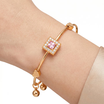 PRAO Bracelet Anti-Tarnish White Crystal Square Halo Bangle (Adjustable Size)
