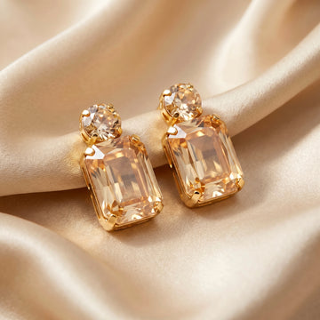 PRAO Earrings Anti-Tarnish Rectangular Champagne Gemstone
