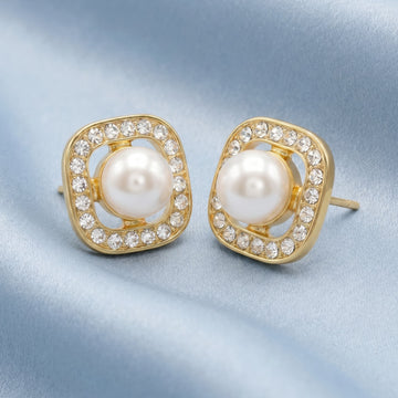 PRAO Earrings Anti-Tarnish Gold Plated Pearl Studs