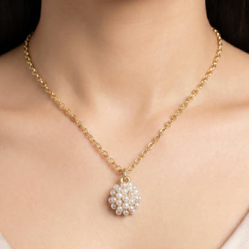 PRAO Necklace Anti-Tarnish Faux Pearl Floral Pendant