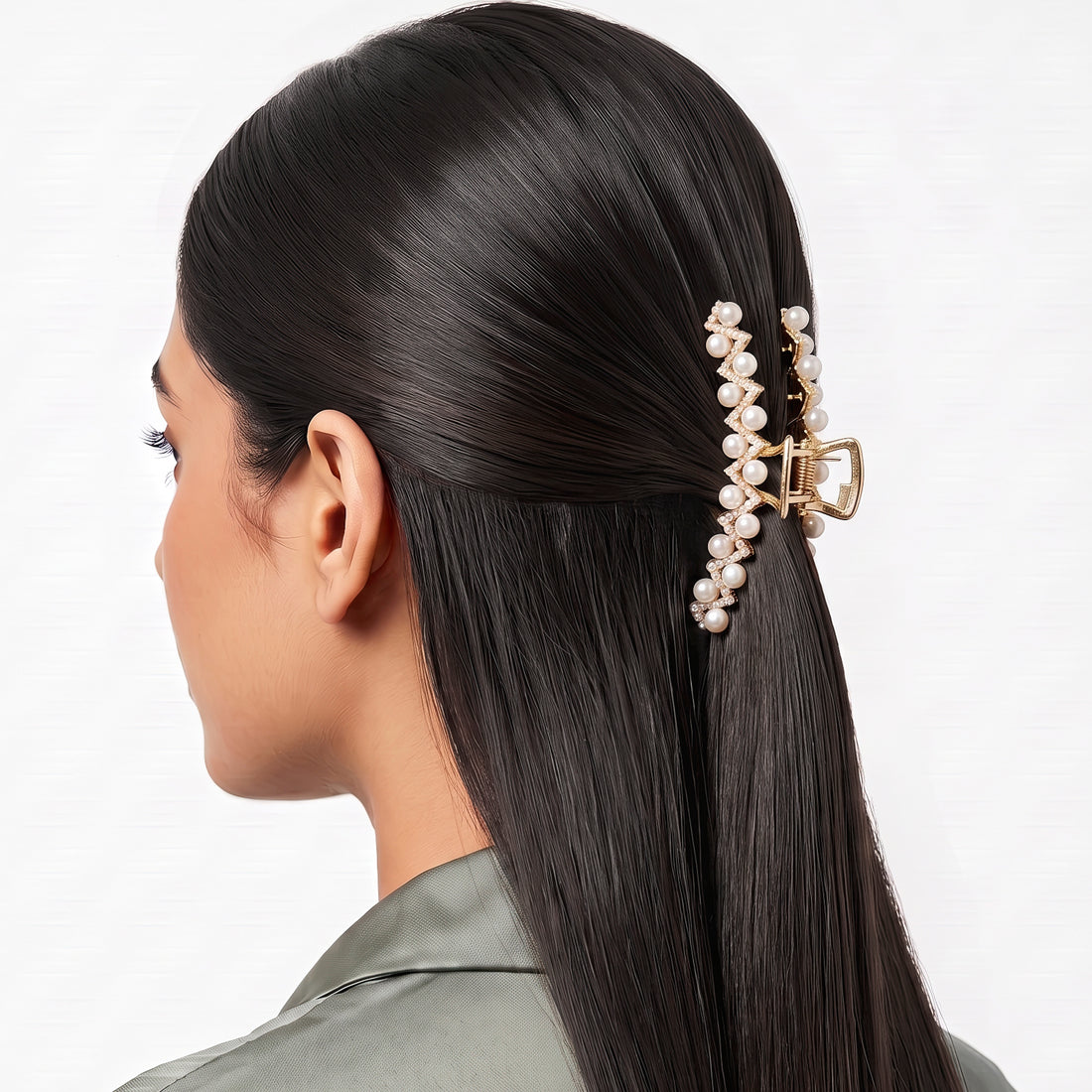 PRAO Hair Claw Clip Anti-Tarnish Pearl Zigzag