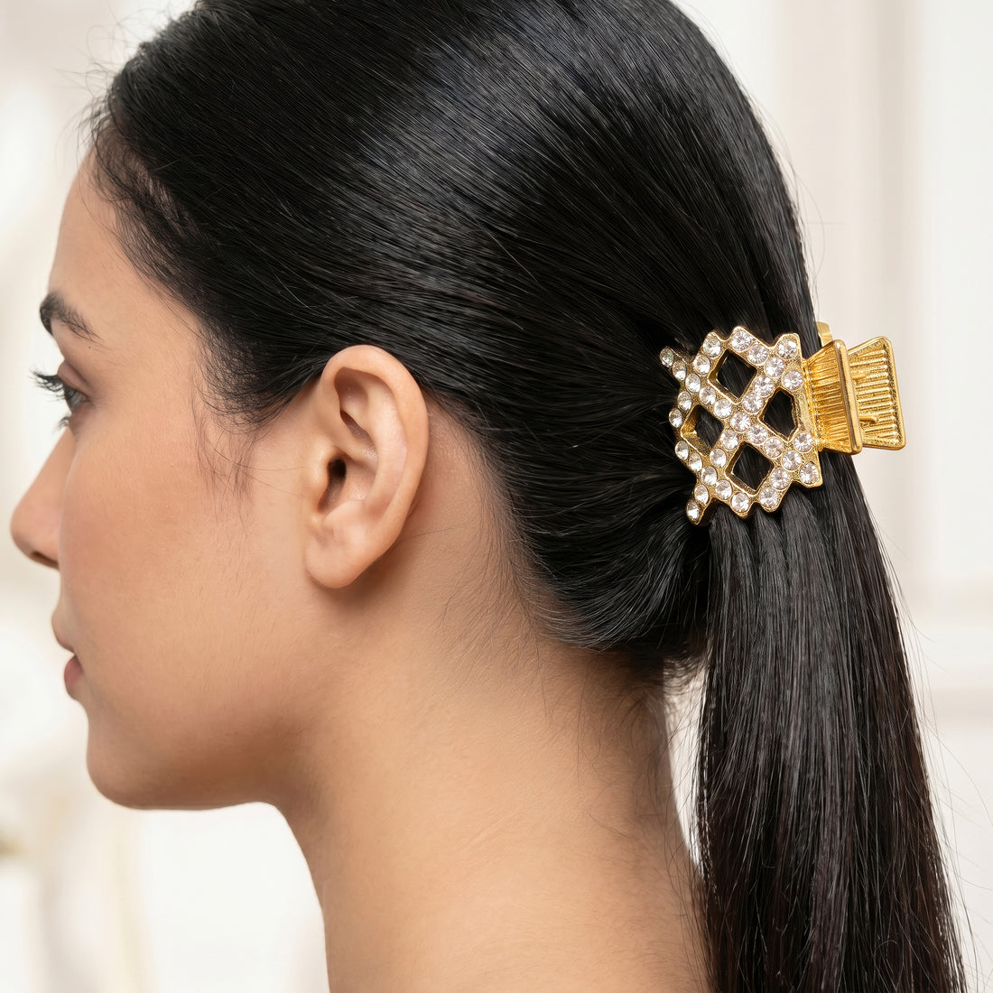 Prao Hair Claw Clip Anti-Tarnish Lattice With Rhinestones