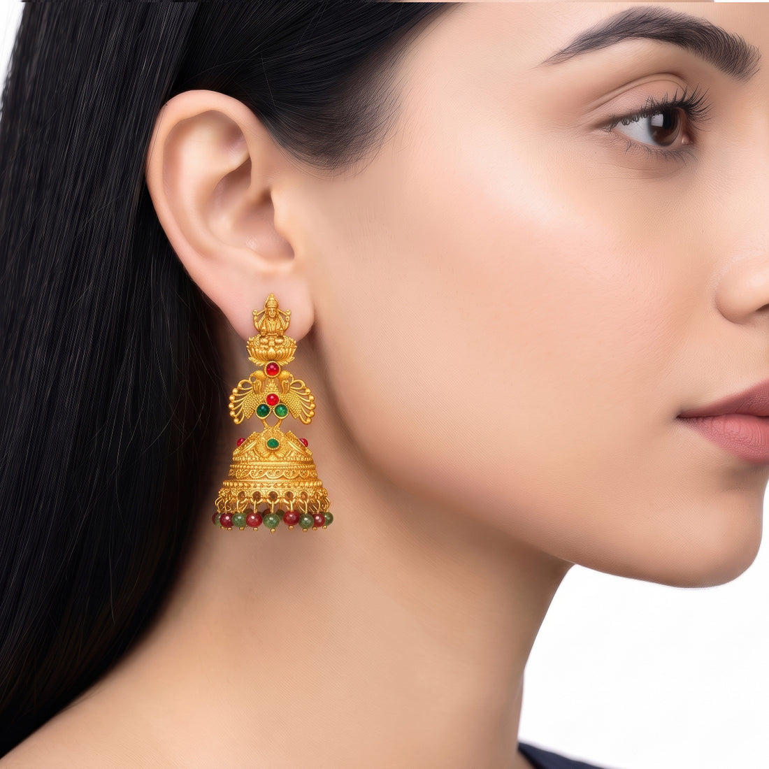 PRAO Earrings Anti-Tarnish Lakshmi Temple Jhumka