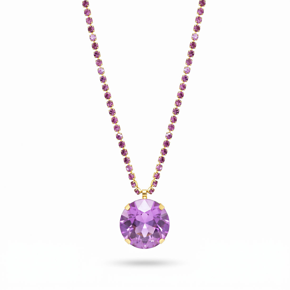 PRAO Necklace Anti-Tarnish Oversized Round Purple Crystal Pendant