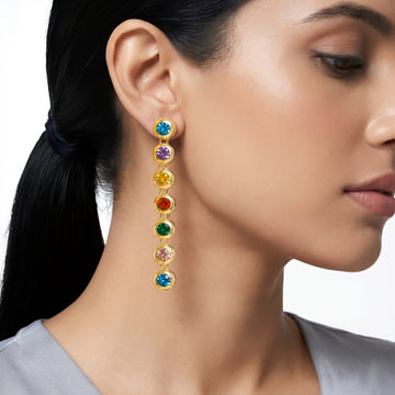 PRAO Earrings Anti-Tarnish Linear Drop With Multicolor Crystals