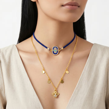 PRAO Necklace Anti-Tarnish Hamsa Hand Crystal Layered Chain