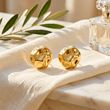 PRAO Earrings Anti-Tarnish Golden CCB Domed Hammered Studs