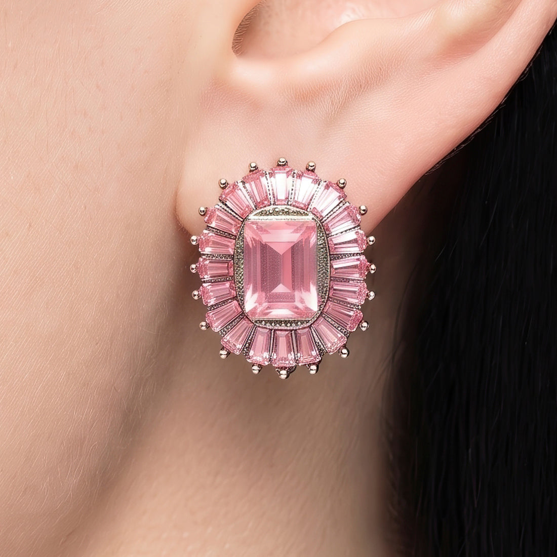PRAO Earrings Anti-Tarnish Pink Sunburst Studs