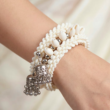 PRAO Bracelet Anti-Tarnish Spiral Bracelet Cowrie Jhumka (Adjustable Size)