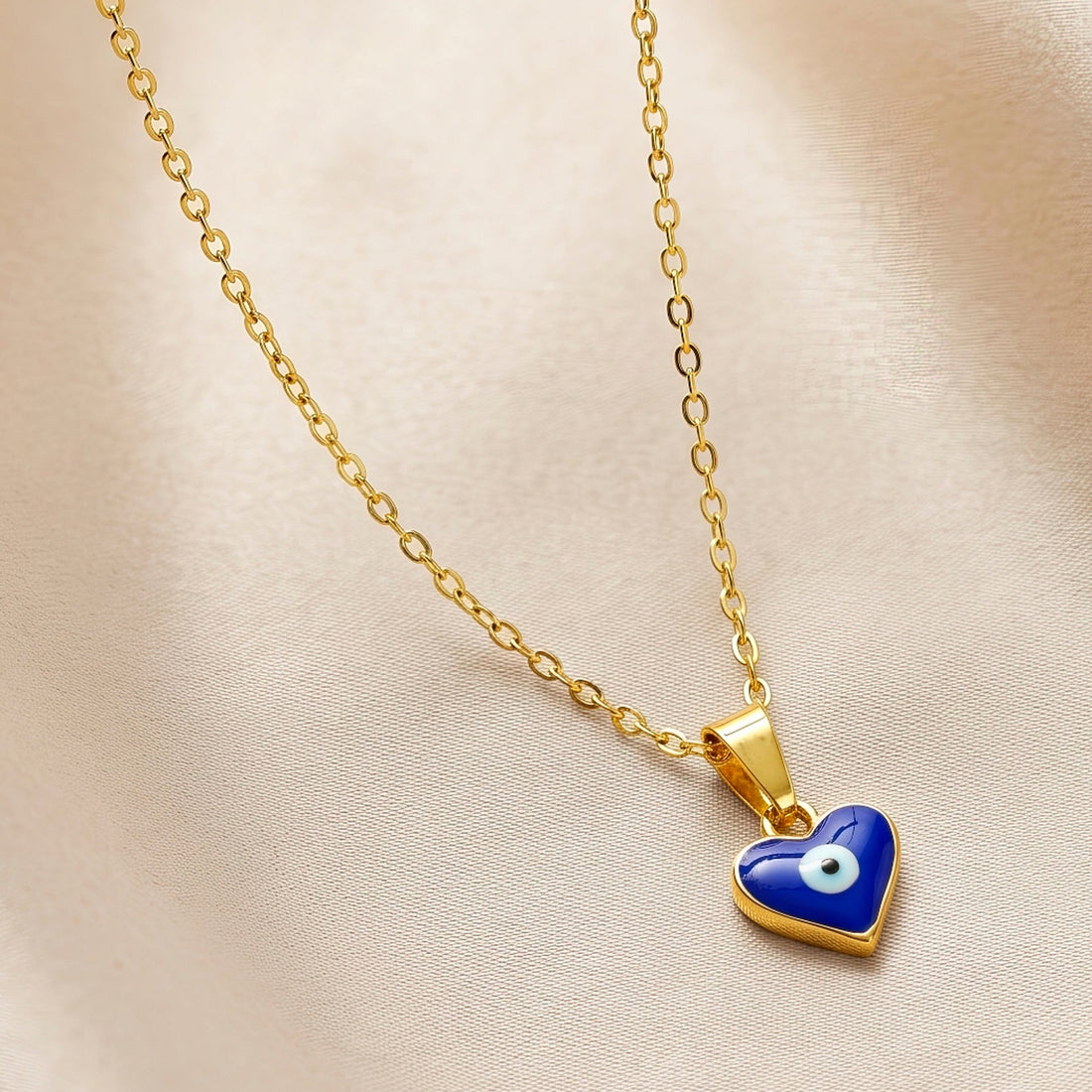 PRAO Necklace Anti-Tarnish Gold Plated Chain With Evil Eye Heart