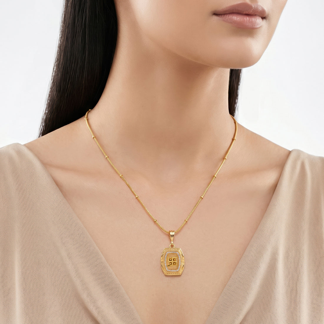 PRAO Necklace Anti-Tarnish Signet With Crystal Border & Swastika Motif