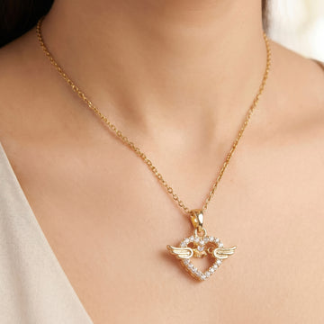 PRAO Necklace Anti-Tarnish Heart Pendant With Angel Wings
