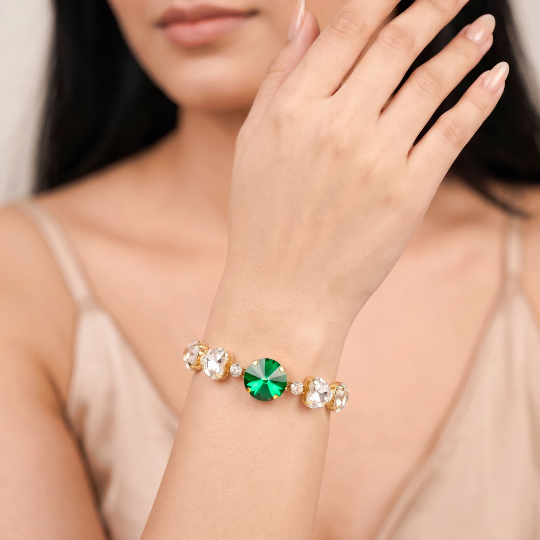 PRAO Bracelet Anti-Tarnish Green Stone Chain (Adjustable Size)