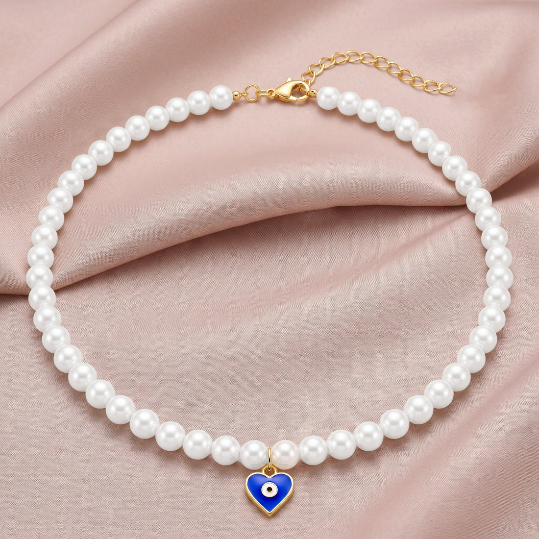 PRAO Necklace Anti-Tarnish Pearl Evil Eye Pendant Set