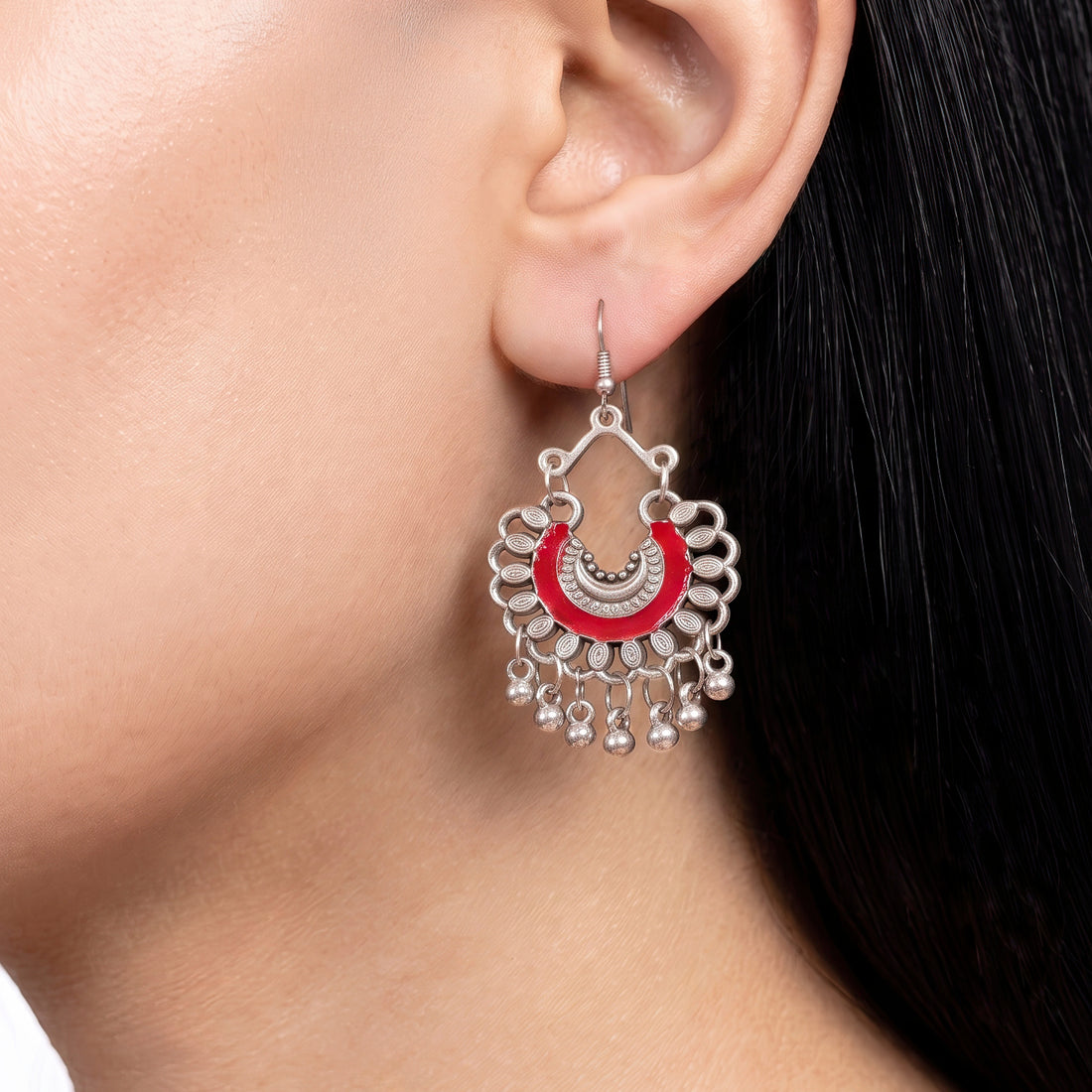 PRAO Earrings Anti-Tarnish Oxidized Handpainted Chaandbali