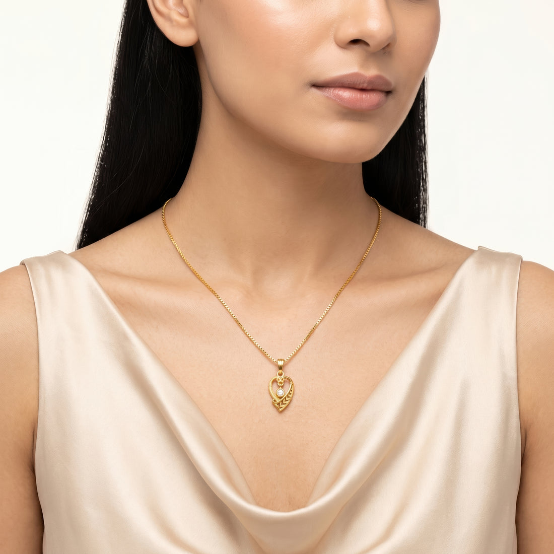 PRAO Necklace Anti-Tarnish Open Heart Crystal Pendant Chain