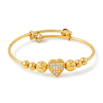 PRAO Bracelet Anti-Tarnish Adjustable Crystal Heart And Textured Bead Bangle (Adjustable Size)