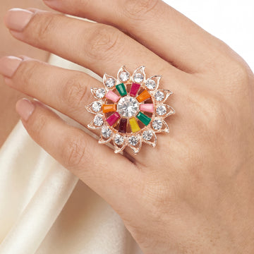 PRAO Ring Anti-Tarnish Crystal Sunburst (Adjustable Size)