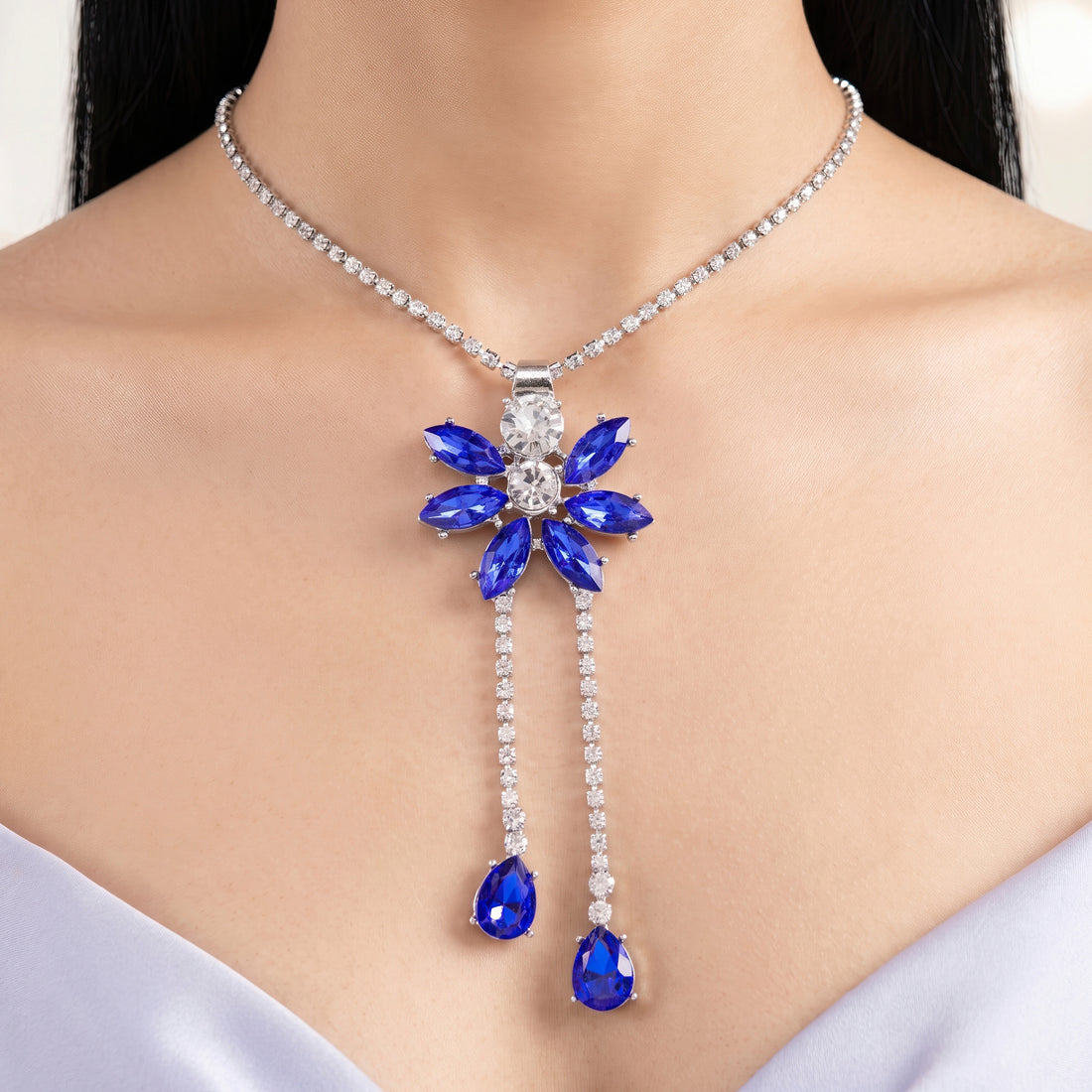 PRAO Necklace Anti-Tarnish Rhinestone Set With Earrings