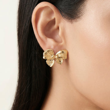 PRAO Earrings Anti-Tarnish Textured Bow Studs