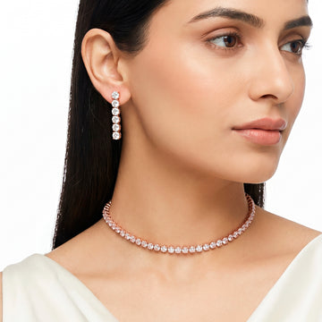 PRAO Necklace Anti-Tarnish Single Line AD Set With Earrings