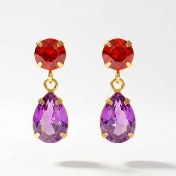 PRAO Earrings Anti-Tarnish Orange And Purple Crystal Dangles