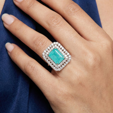 PRAO Ring Anti-Tarnish Mint Crystal Square (Adjustable Size)