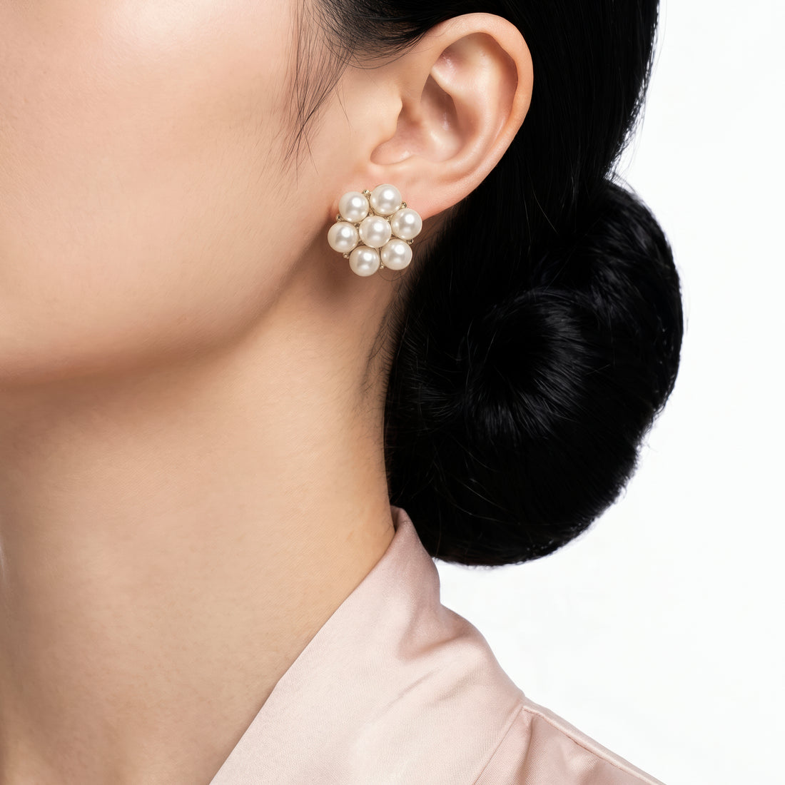 PRAO Earrings Anti-Tarnish Floral Pearl Stud