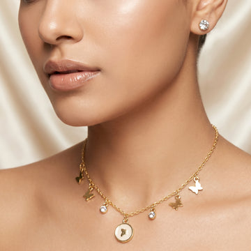 PRAO Necklace Anti-Tarnish Butterfly Charm Set With Earrings