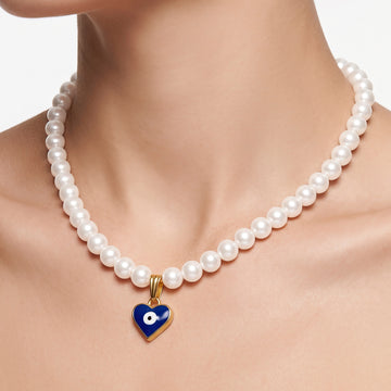 PRAO Necklace Anti-Tarnish Pearl Evil Eye Pendant Set