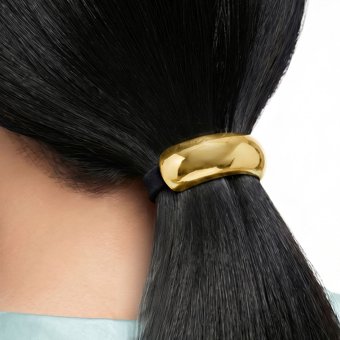 PRAO Hair Tie Anti-Tarnish  Black Elastic With Metallic Cuff Accent