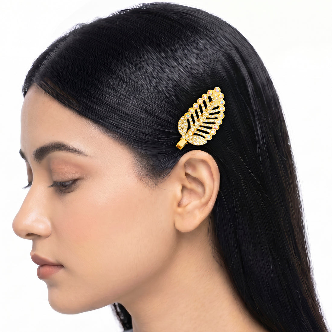 PRAO Hair Clip Anti-Tarnish Rhinestone Leaf Hair Barrette