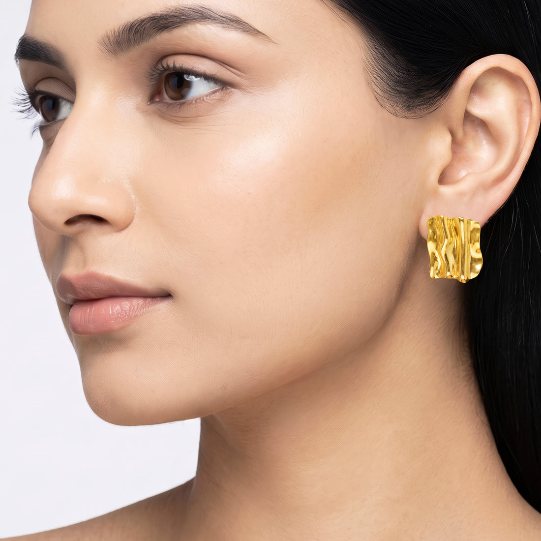 PRAO Earrings Anti-Tarnish Wavy Rectangle