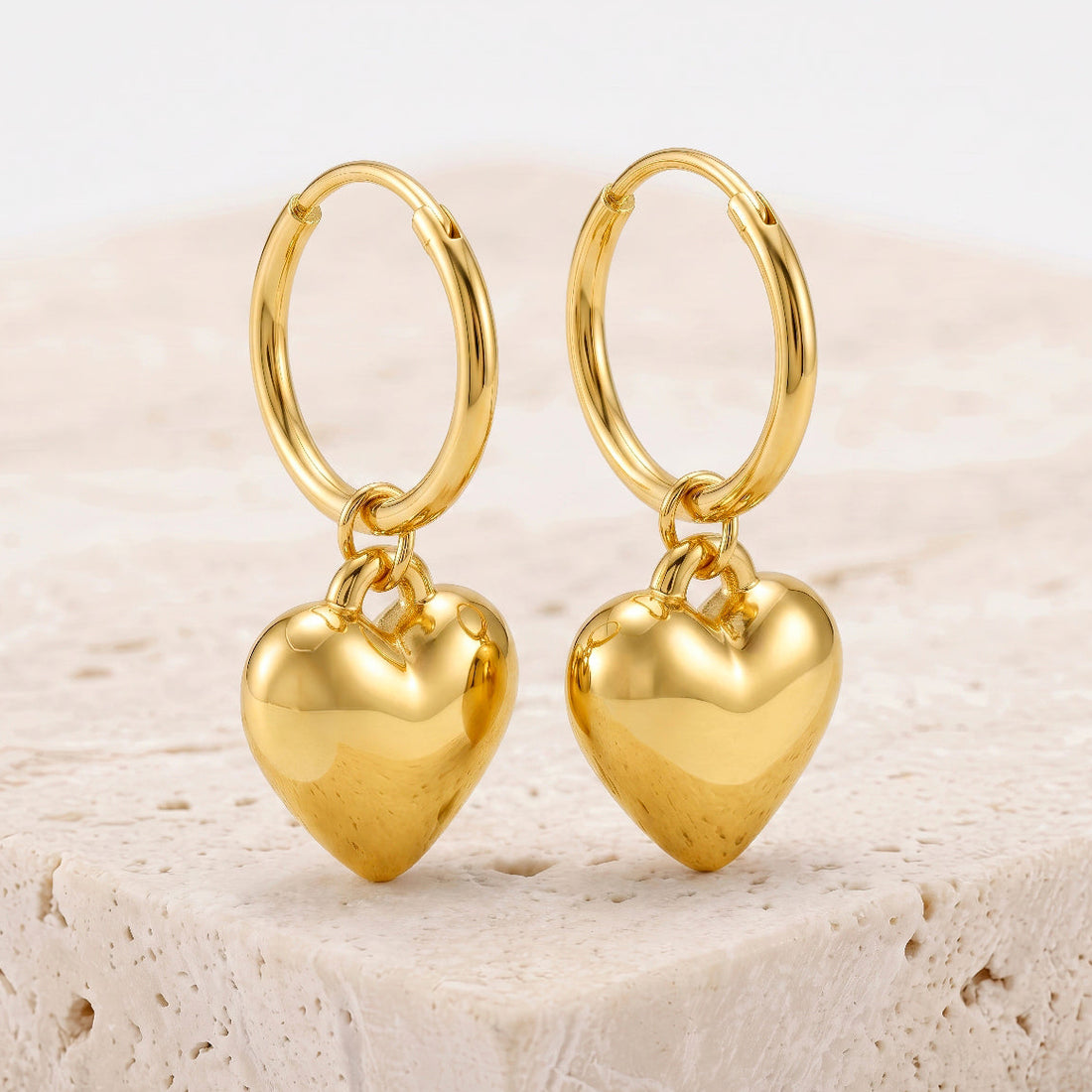 PRAO Earrings Anti-Tarnish Gold Plated Heart Drops