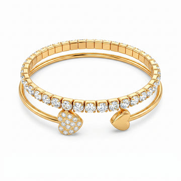 PRAO 2 Bracelets Anti-Tarnish Rhinestone Chain Heart Bangle (Adjustable Size)