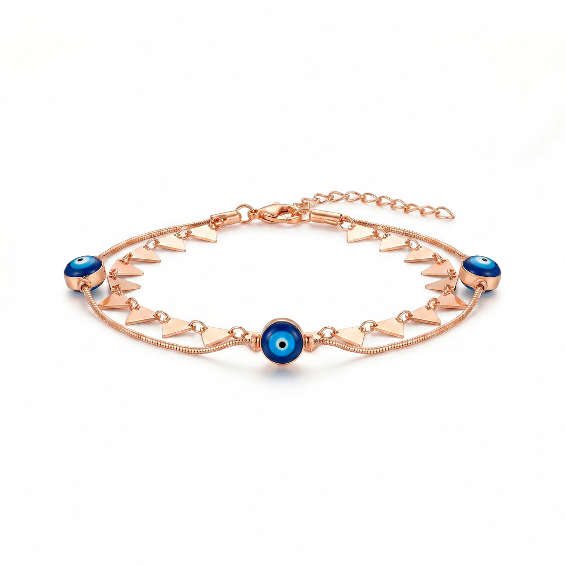 PRAO Anklet Anti-Tarnish Triangular Charms And Dark Blue Evil Eye Beads