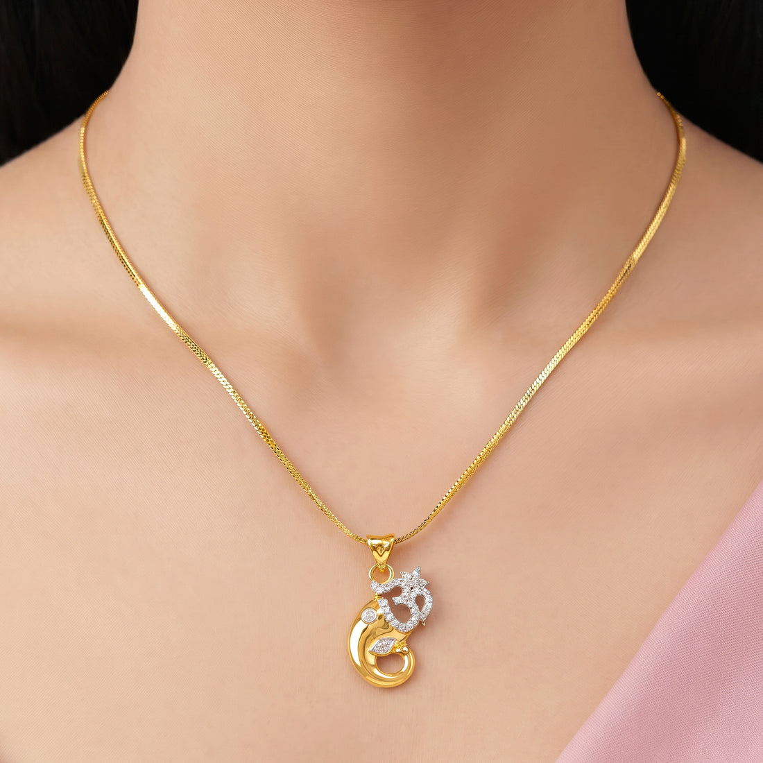 PRAO Necklace Anti-Tarnish Diamond-Studded Ganesha Pendant With Om Design