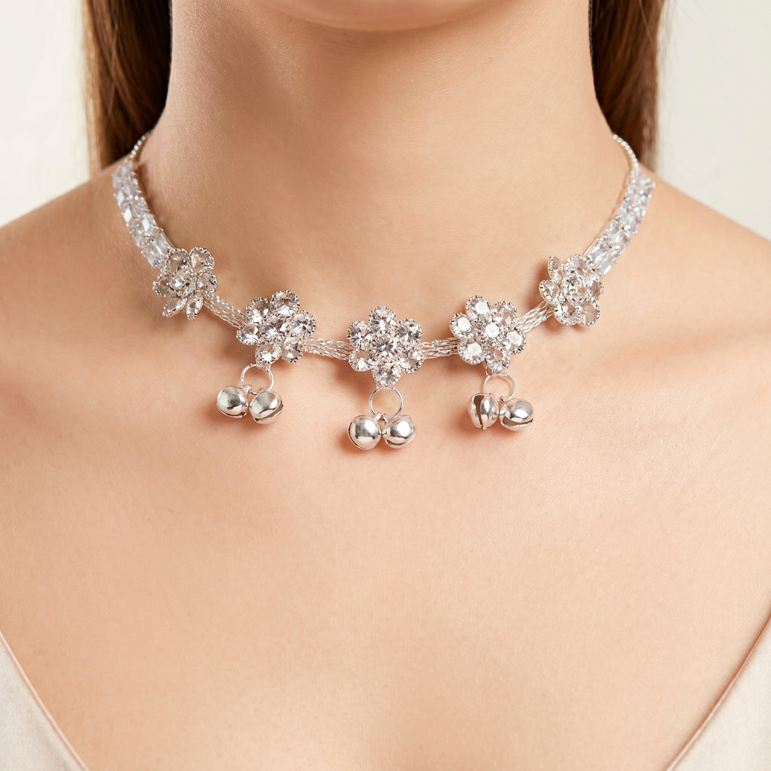 PRAO Necklace Anti-Tarnish Floral Bell Choker Set With Earrings