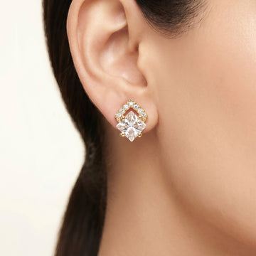 PRAO Earrings Anti-Tarnish Princess Cut Crystal Studs
