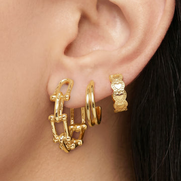 PRAO 3 Earrings Anti-Tarnish Tapered Hoop Set With Floral And Paperclip Hoops