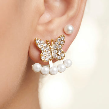 PRAO Earrings Anti-Tarnish Convertible Butterfly Faux Pearl