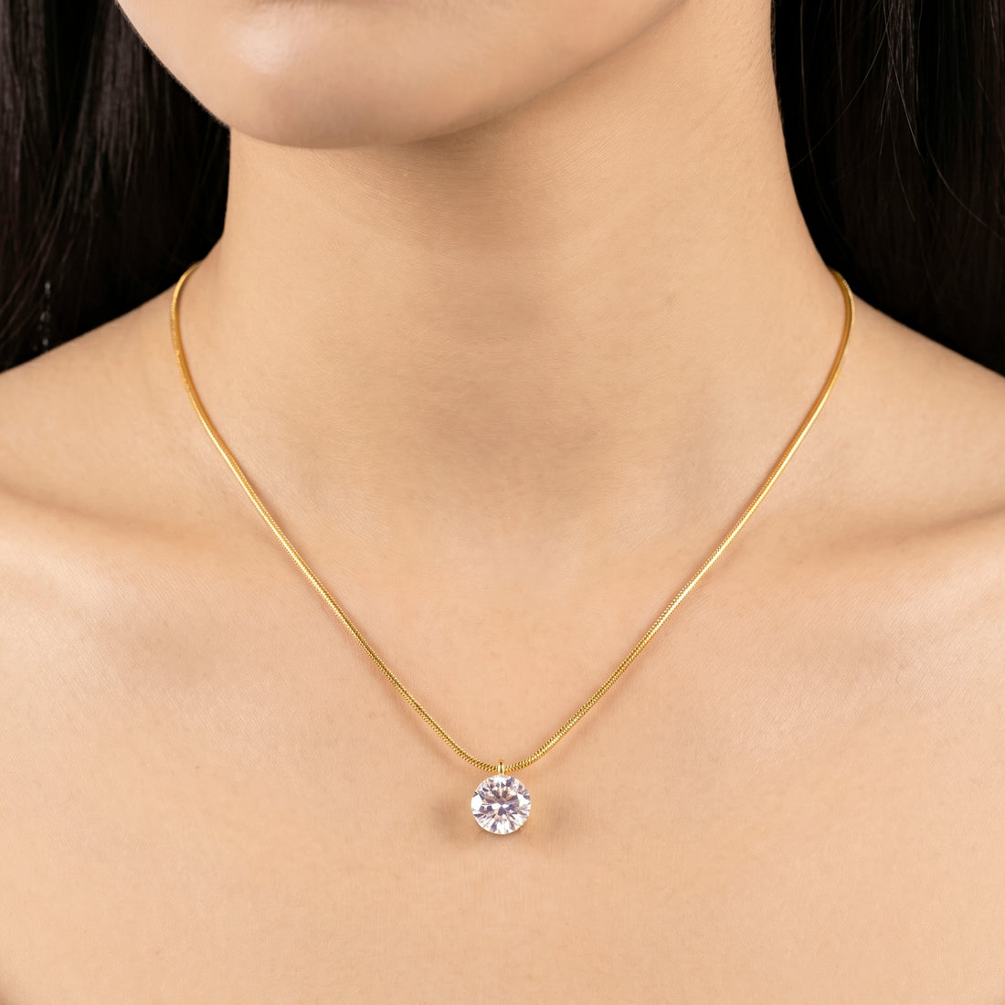 PRAO Necklace Anti-Tarnish Minimal Snake Chain Solitaire Pendant
