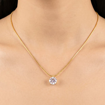PRAO Necklace Anti-Tarnish Minimal Snake Chain Solitaire Pendant