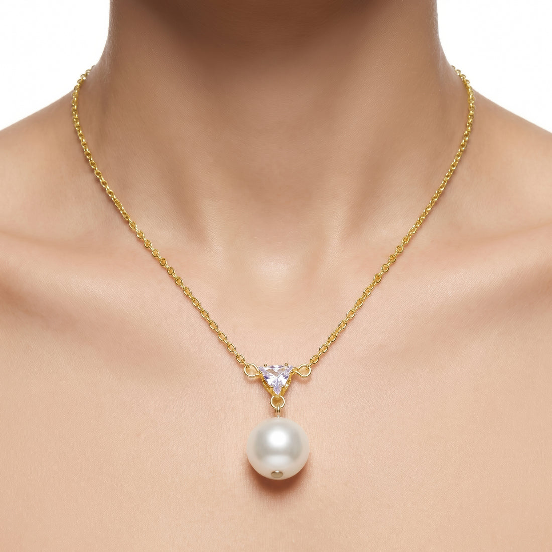 PRAO Necklace Anti-Tarnish Trillion Crystal & Pearl Pendant