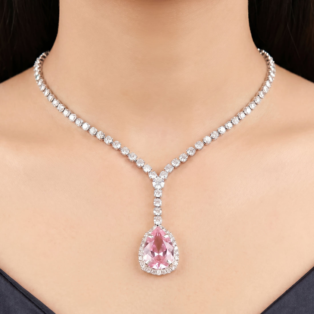 PRAO Necklace Anti-Tarnish Vintage Rose Rhinestone Set With Earrings