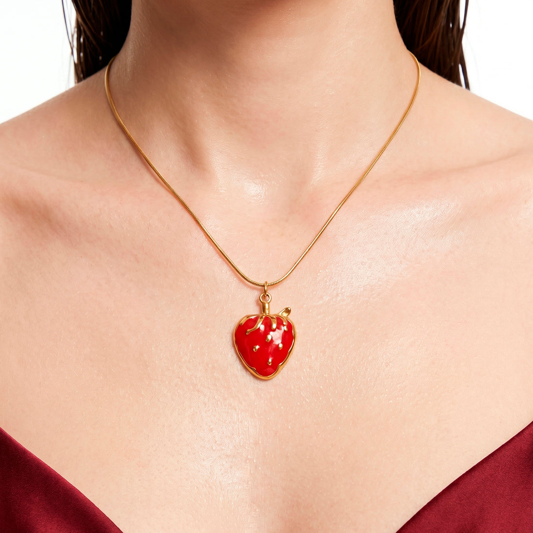 PRAO Necklace Anti-Tarnish Minimal Chain With Strawberry Pendant